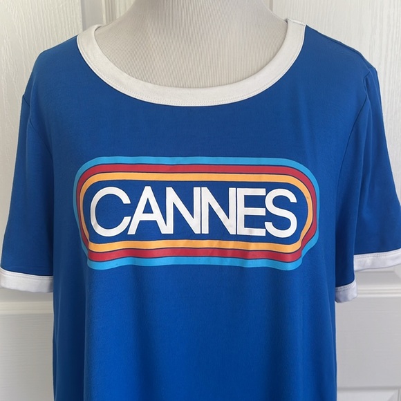 NWT Cannes France Blue and White Ringer Tee Shirt Forever Twenty One Plus Sz 2X - Picture 2 of 14